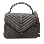 Saint Laurent YSL Monogram Carre Quilted 2-Way Shoulder Bag Gray Leather