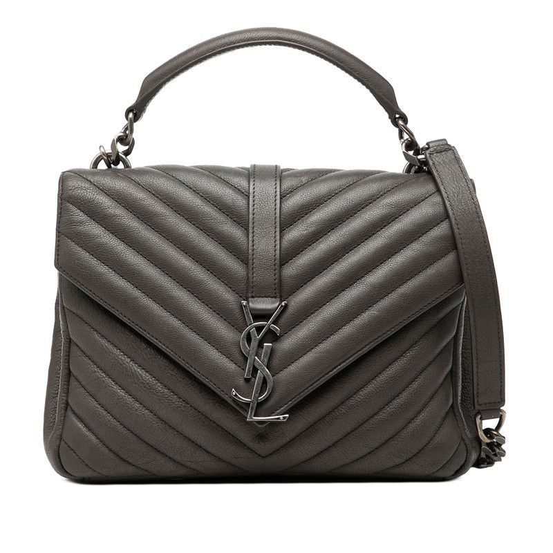 Saint Laurent YSL Monogram Carre Quilted 2-Way Shoulder Bag Gray Leather