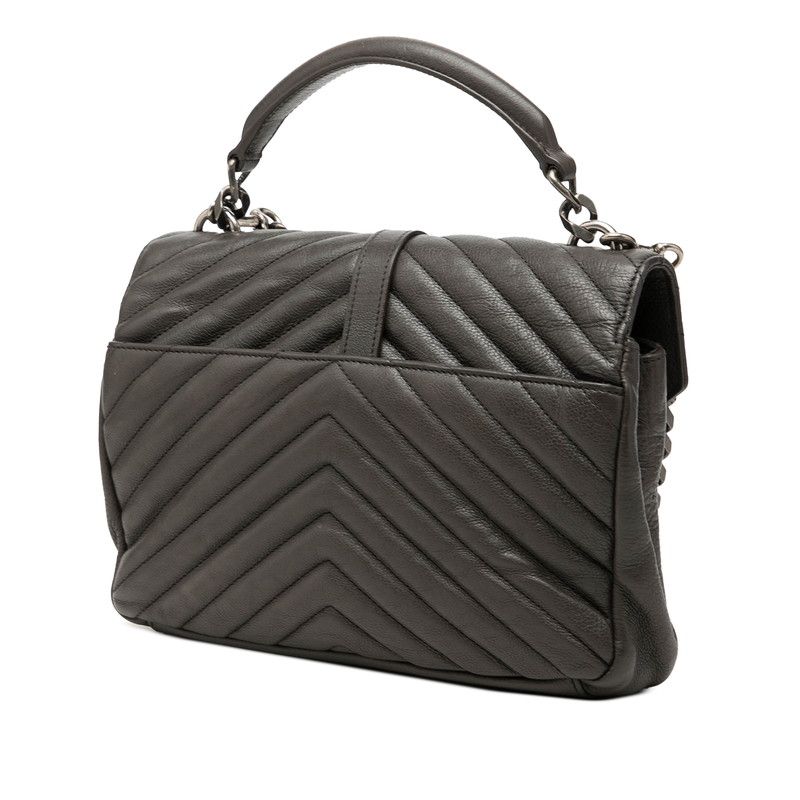 Saint Laurent YSL Monogram Carre Quilted 2-Way Shoulder Bag Gray Leather