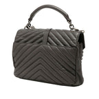 Saint Laurent YSL Monogram Carre Quilted 2-Way Shoulder Bag Gray Leather