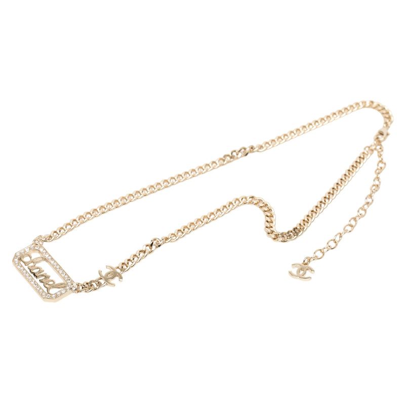Chanel Vintage Logo Chain Necklace Gold Plated Faux Pearl Rhinestone