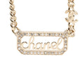 Chanel Vintage Logo Chain Necklace Gold Plated Faux Pearl Rhinestone