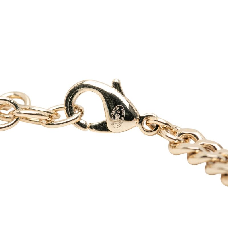 Chanel Vintage Logo Chain Necklace Gold Plated Faux Pearl Rhinestone