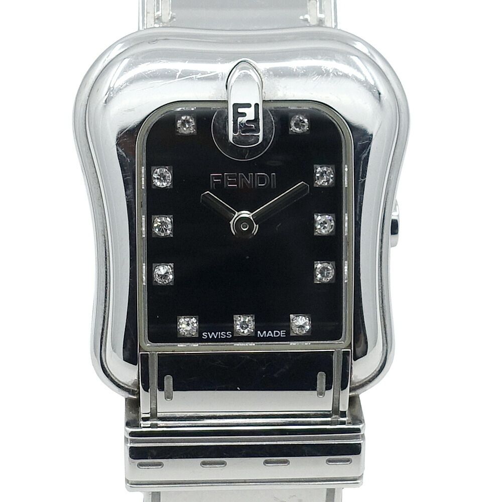 Fendi Watch Orologi Black Dial Diamond Quartz SS Stainless Steel