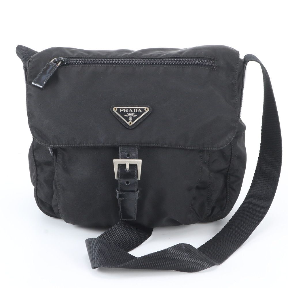 Prada Tessuto Nylon Triangle Logo Leather Shoulder Bag Messenger Business