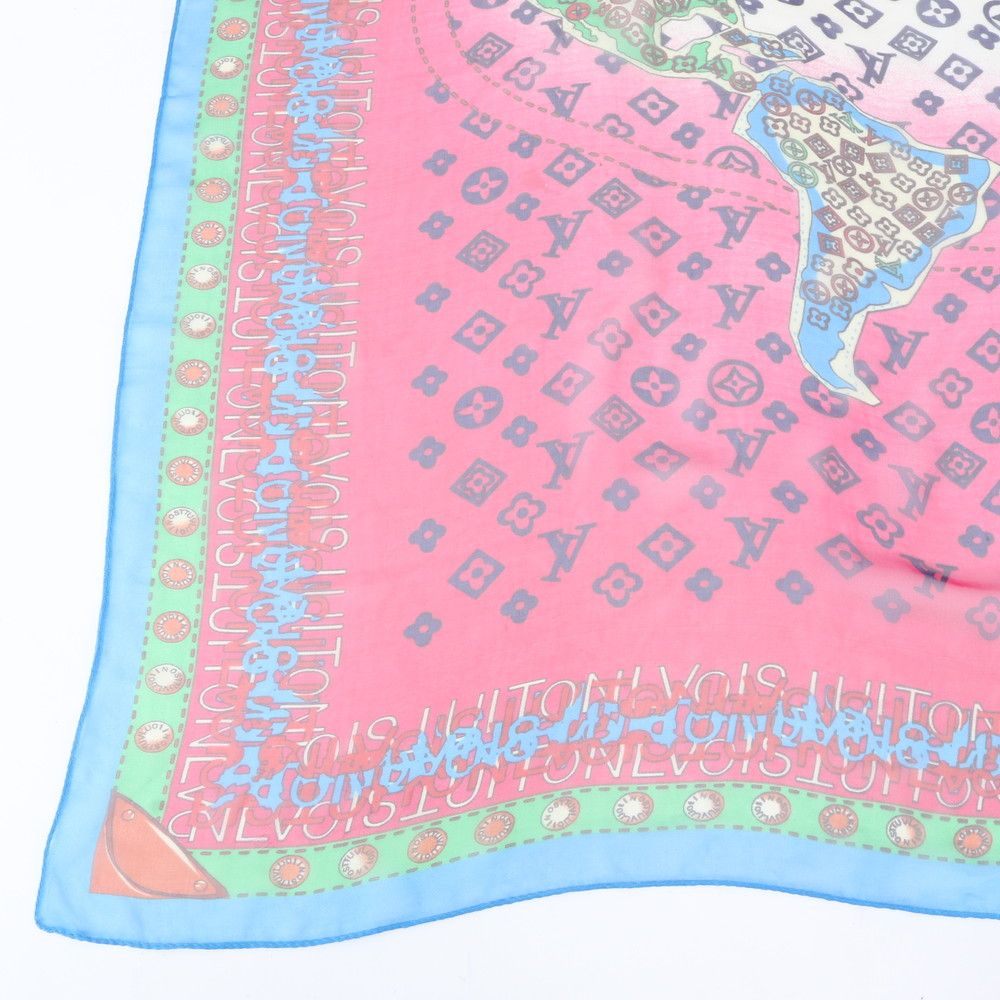 Louis Vuitton Tagged Carre Map Large Chiffon Shawl Scarf Monogram — view 6