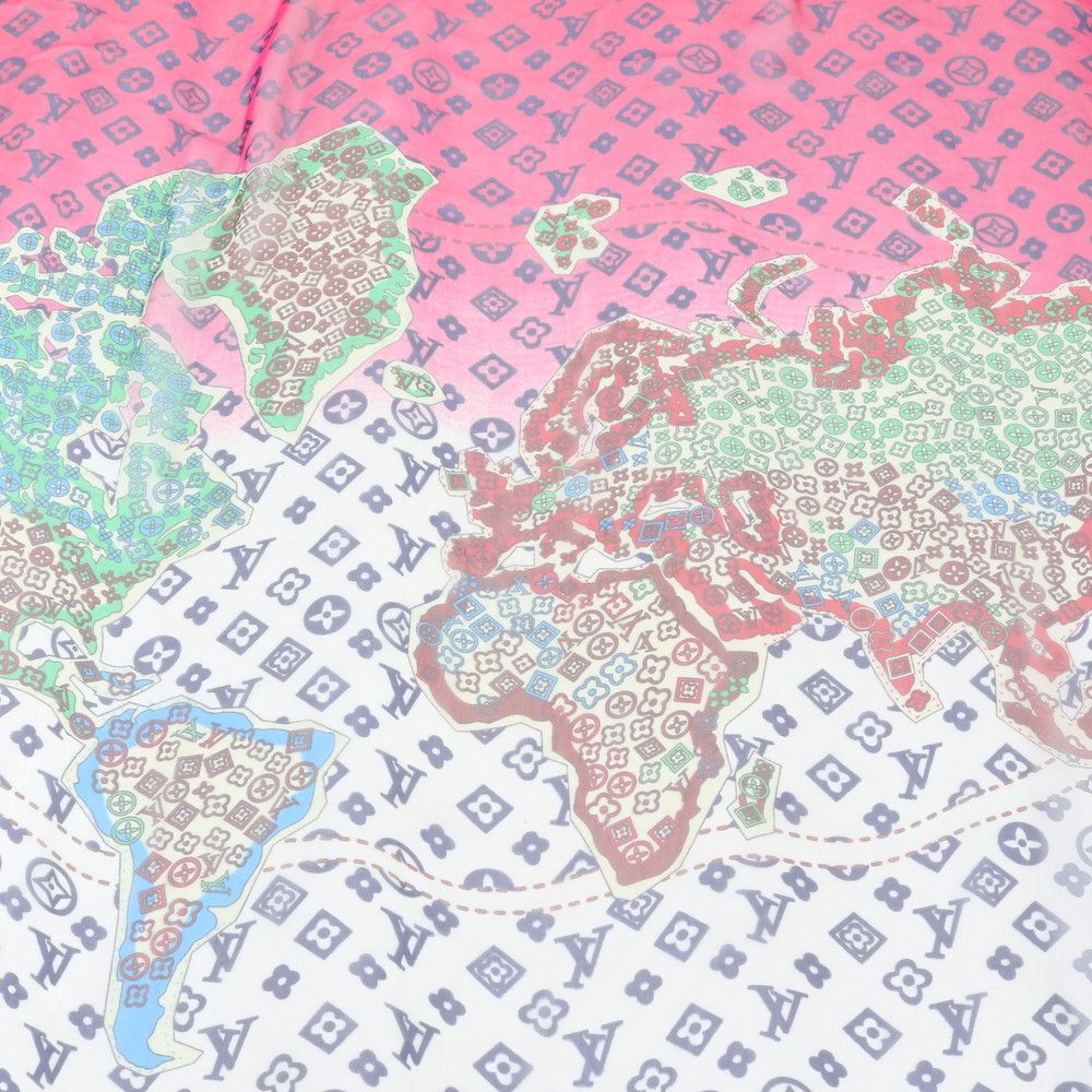 Louis Vuitton Tagged Carre Map Large Chiffon Shawl Scarf Monogram — view 7