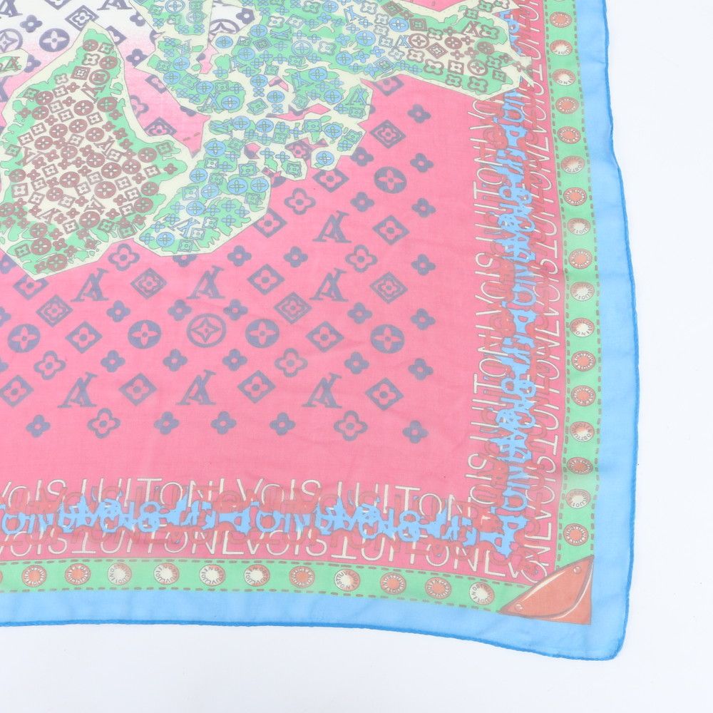 Louis Vuitton Tagged Carre Map Large Chiffon Shawl Scarf Monogram — view 3