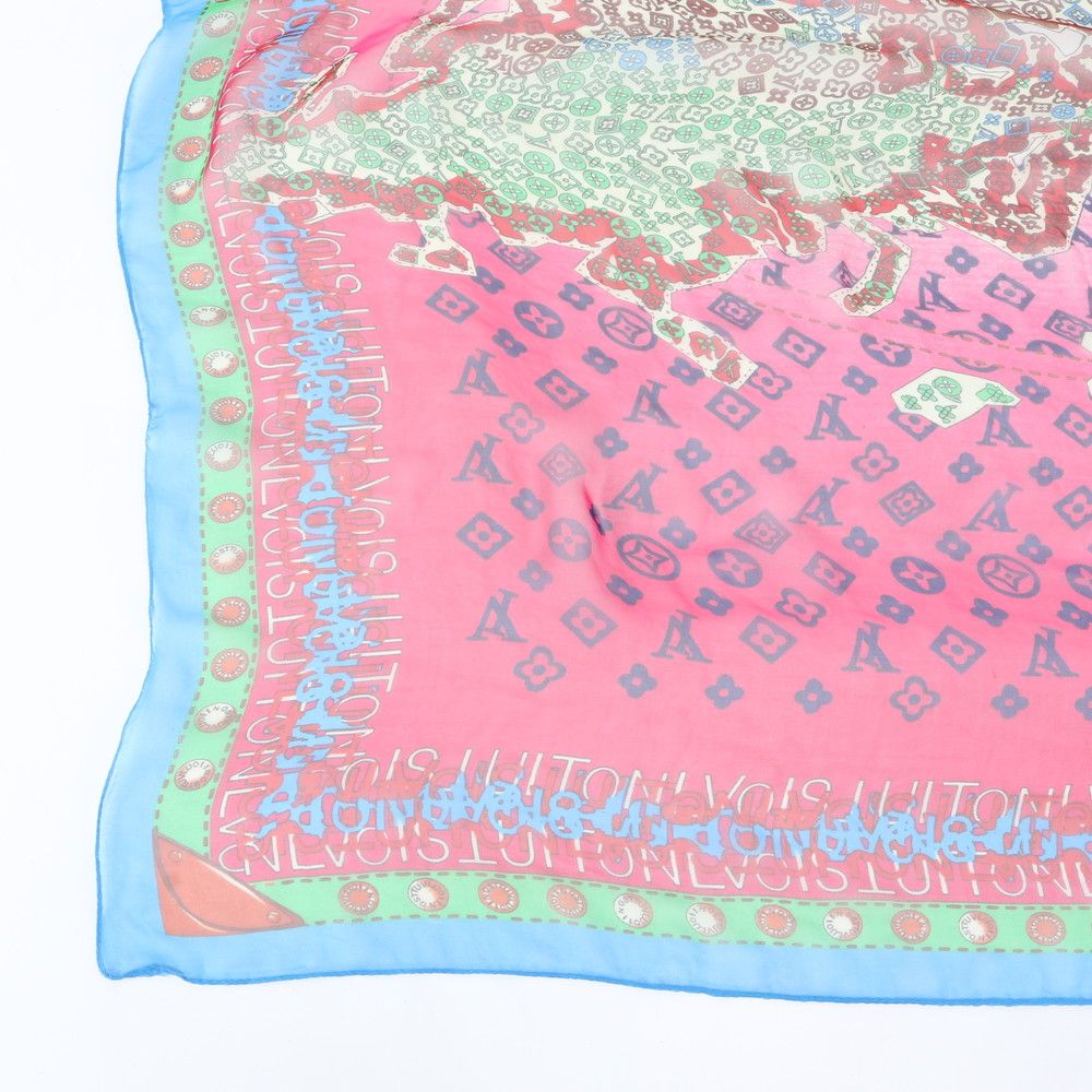 Louis Vuitton Tagged Carre Map Large Chiffon Shawl Scarf Monogram — view 4