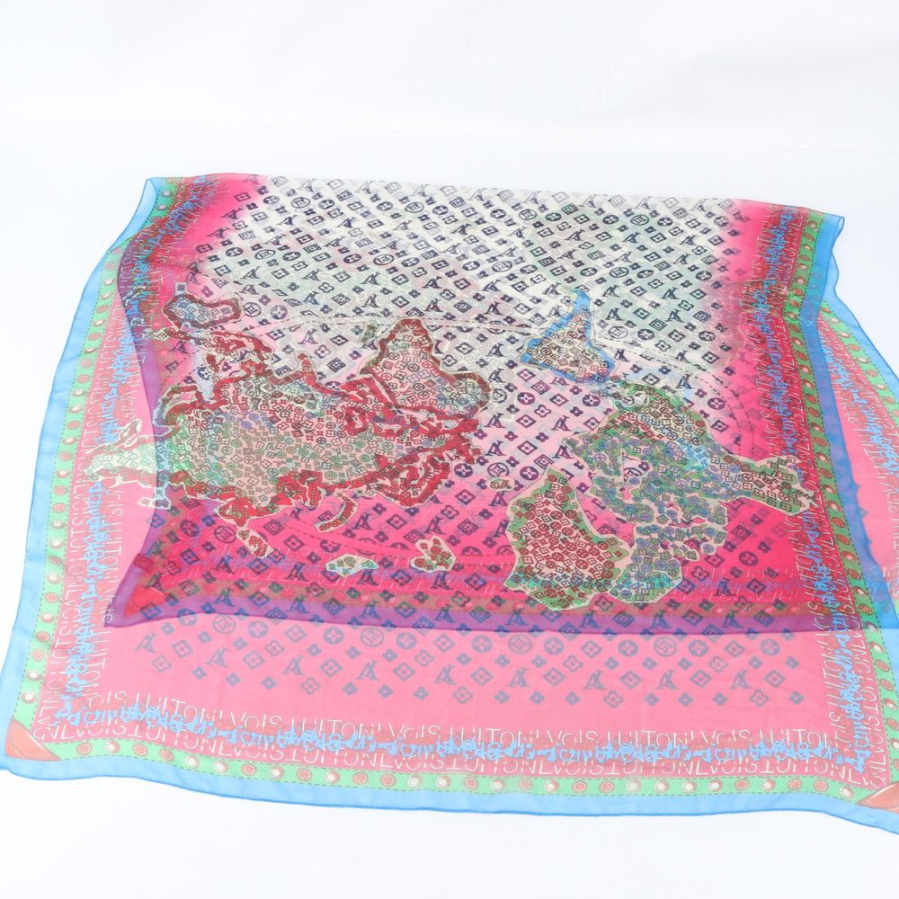 Louis Vuitton Tagged Carre Map Large Chiffon Shawl Scarf Monogram — view 2