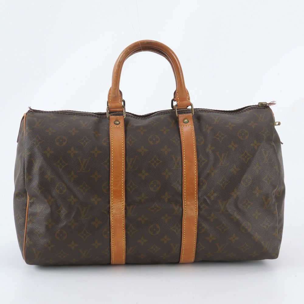 Louis Vuitton Monogram Keepall 45 Leather Boston Bag Tote Carry