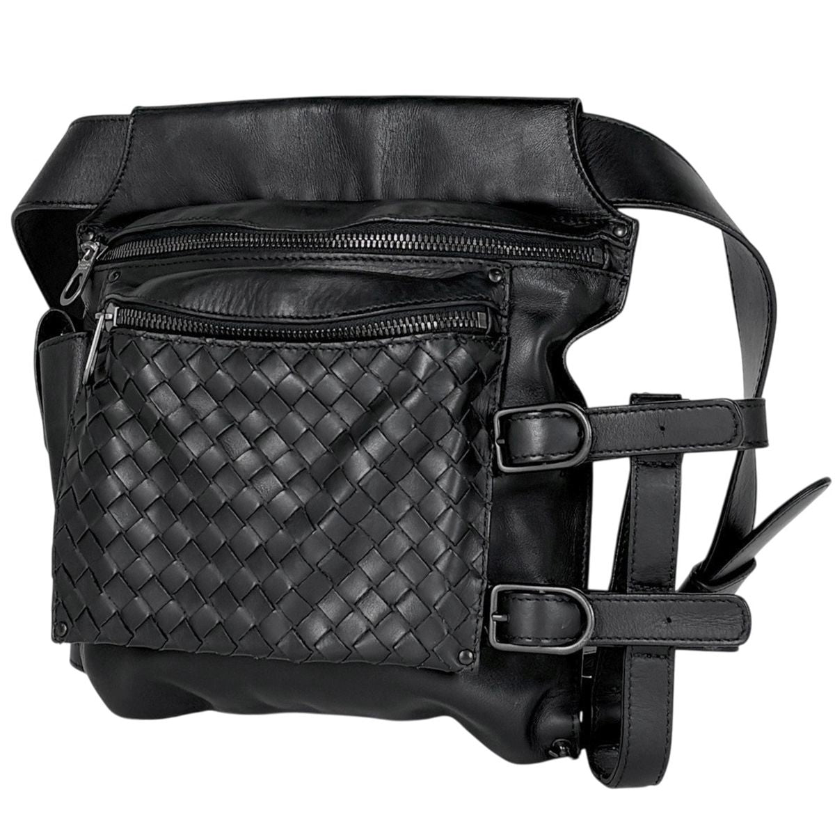 Bottega Veneta Intrecciato Waist Bag Pouch Leather Black