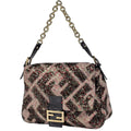Fendi Zucca Pattern Mamma Bucket Sequin Shoulder Wool Pink Black