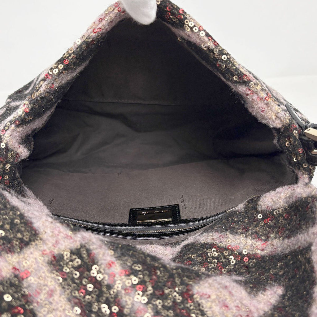 Fendi Zucca Pattern Mamma Bucket Sequin Shoulder Wool Pink Black — view 7