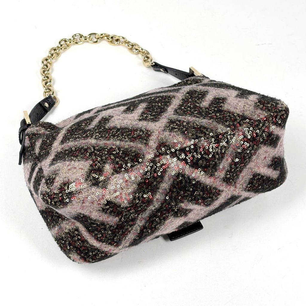 Fendi Zucca Pattern Mamma Bucket Sequin Shoulder Wool Pink Black — view 2