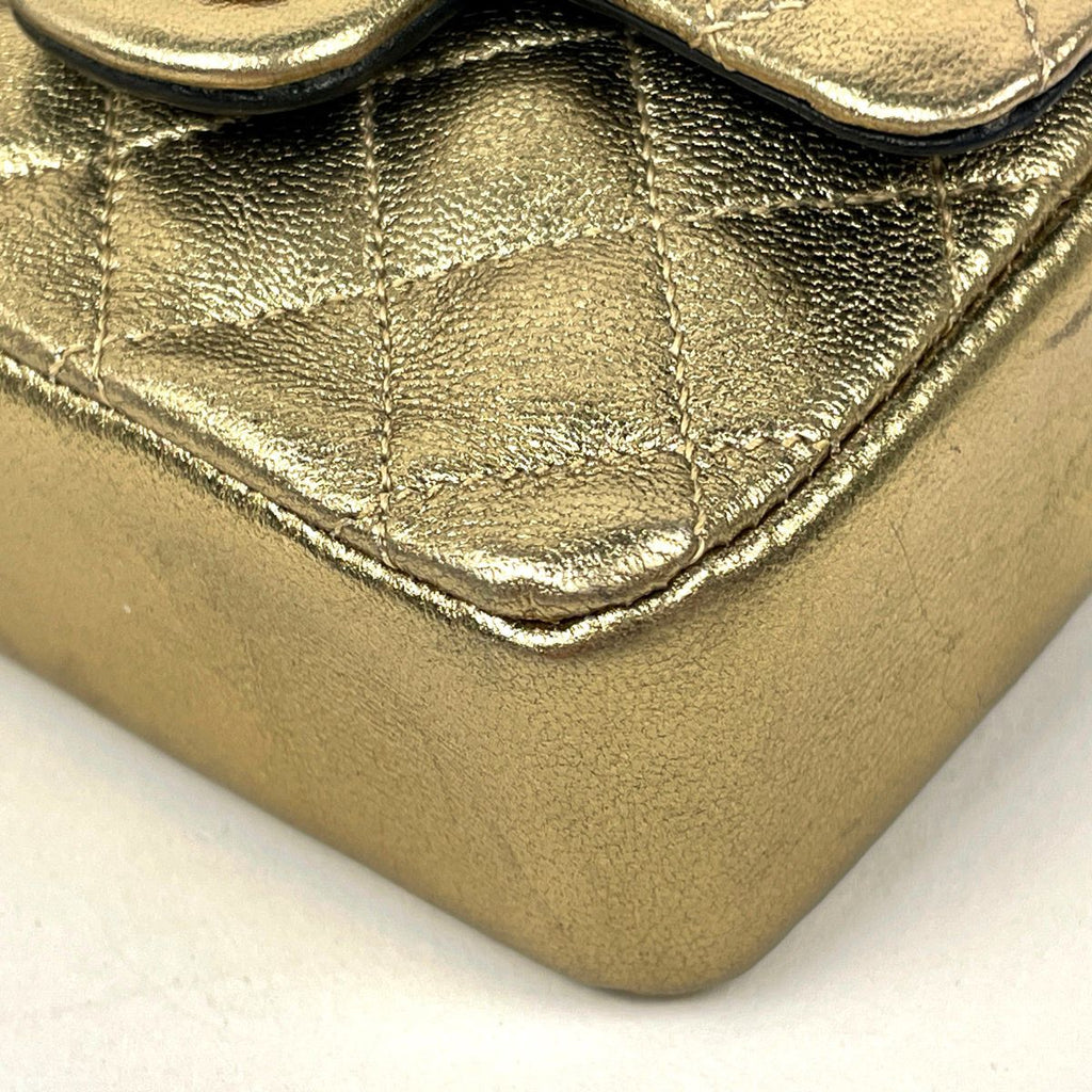 Chanel CC Logo Chain Pouch Mini Quilted Charm Leather Gold — view 3