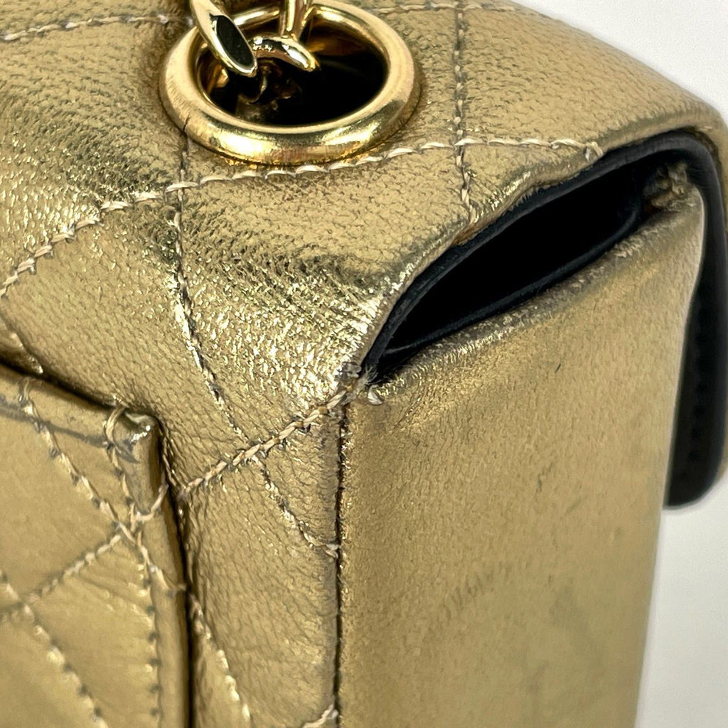 Chanel CC Logo Chain Pouch Mini Quilted Charm Leather Gold — view 5
