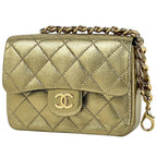 Chanel CC Logo Chain Pouch Mini Quilted Charm Leather Gold
