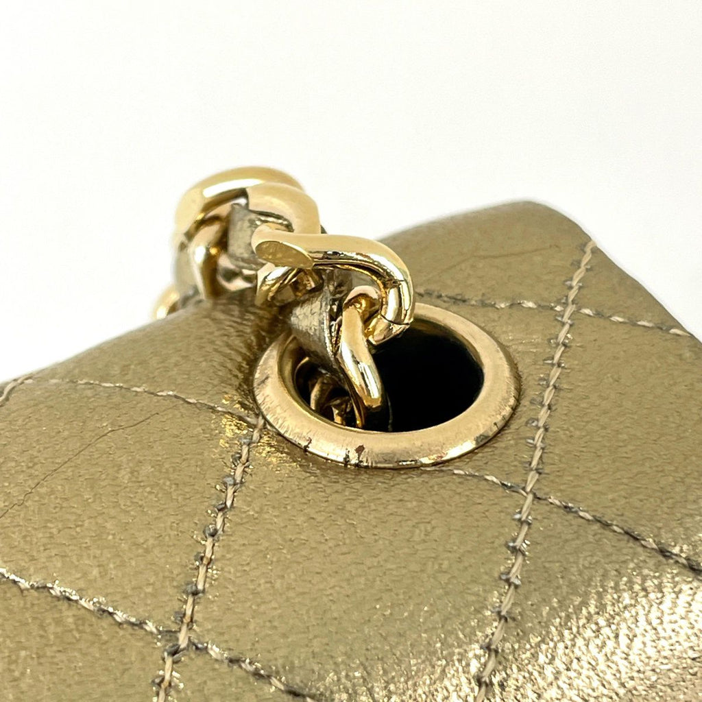Chanel CC Logo Chain Pouch Mini Quilted Charm Leather Gold — view 6