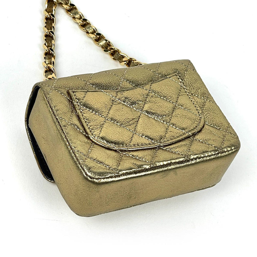 Chanel CC Logo Chain Pouch Mini Quilted Charm Leather Gold — view 2