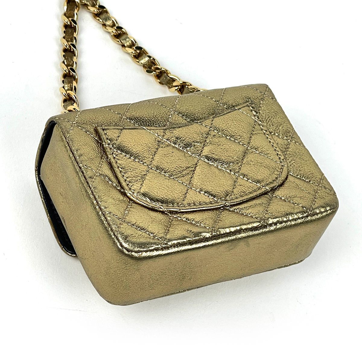 Chanel CC Logo Chain Pouch Mini Quilted Charm Leather Gold — view 2