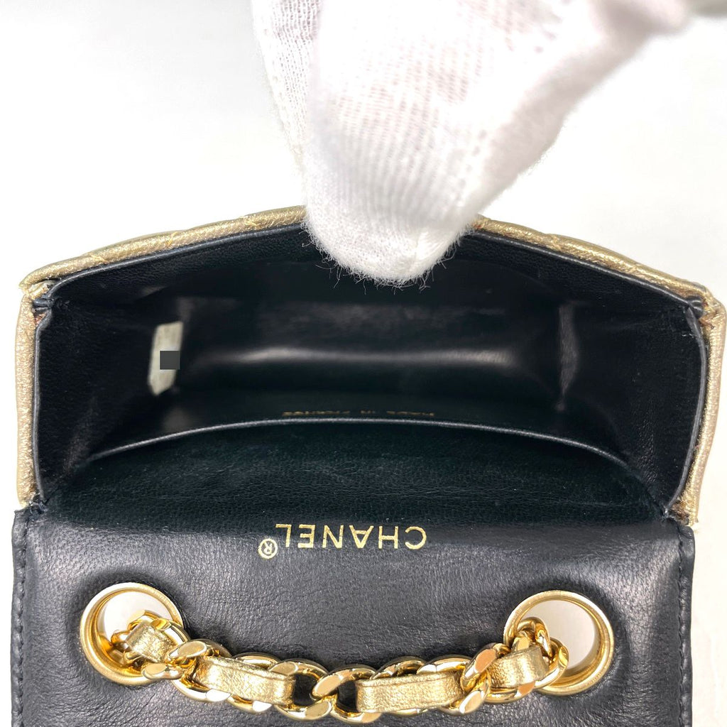 Chanel CC Logo Chain Pouch Mini Quilted Charm Leather Gold — view 9