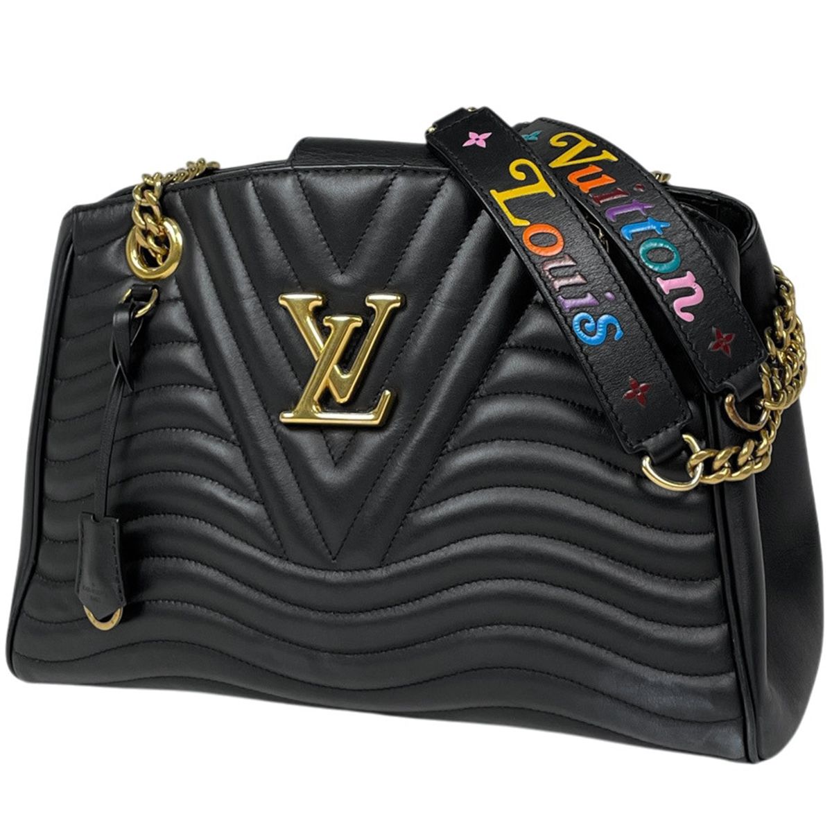 Louis Vuitton New Wave Chain Tote Shoulder Bag Leather Noir