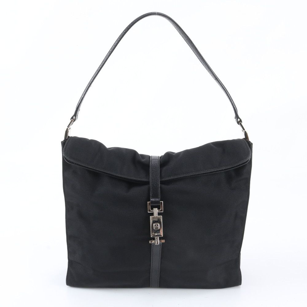 Gucci Jackie 001 Leather Nylon Shoulder Bag Hand Black