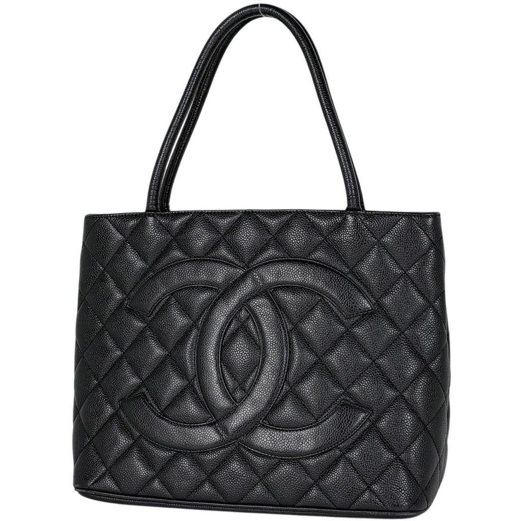 Chanel Reissue Tote CC Logo Quilted Caviar Leather Black