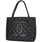 Chanel Reissue Tote CC Logo Quilted Caviar Leather Black