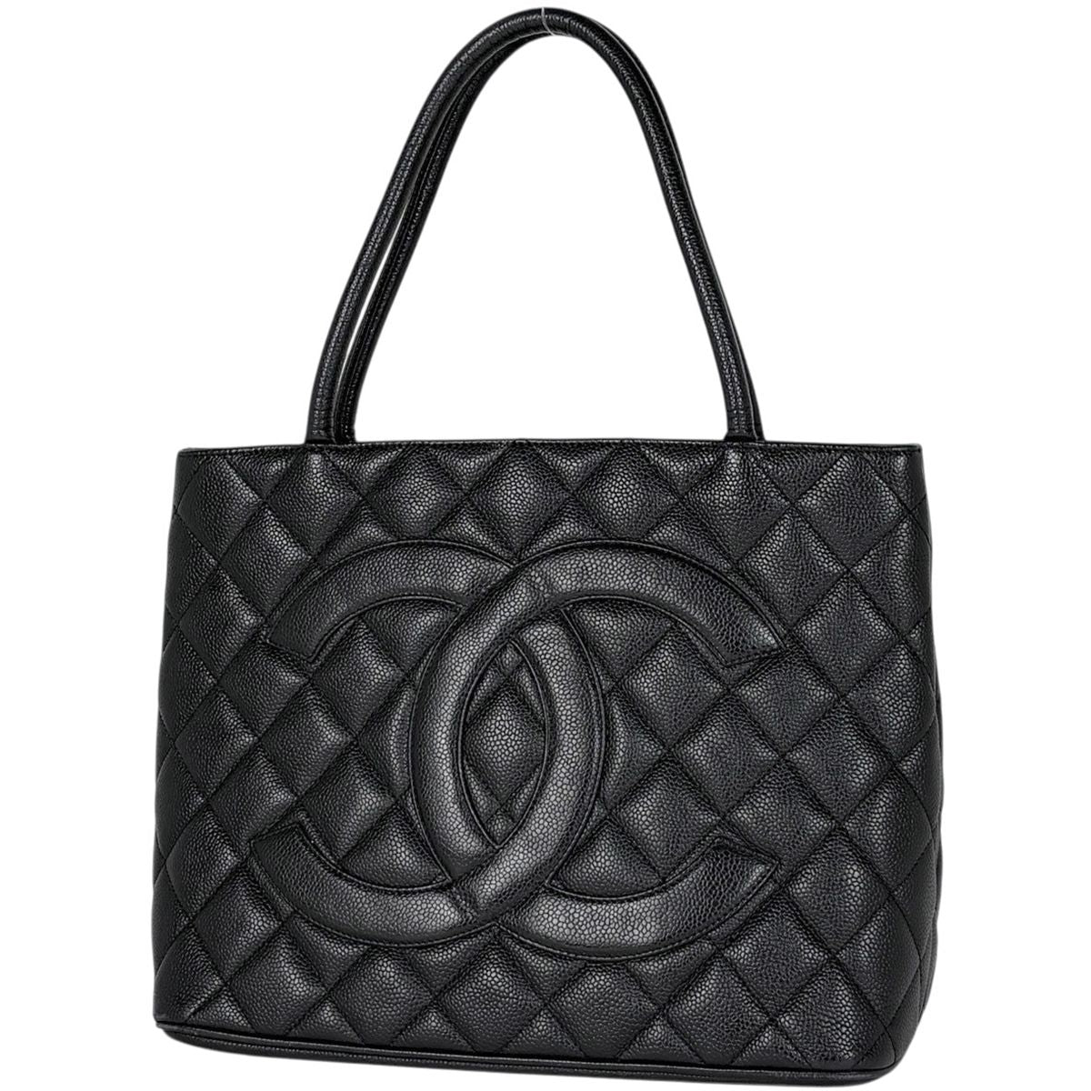 Chanel Reissue Tote CC Logo Quilted Caviar Leather Black