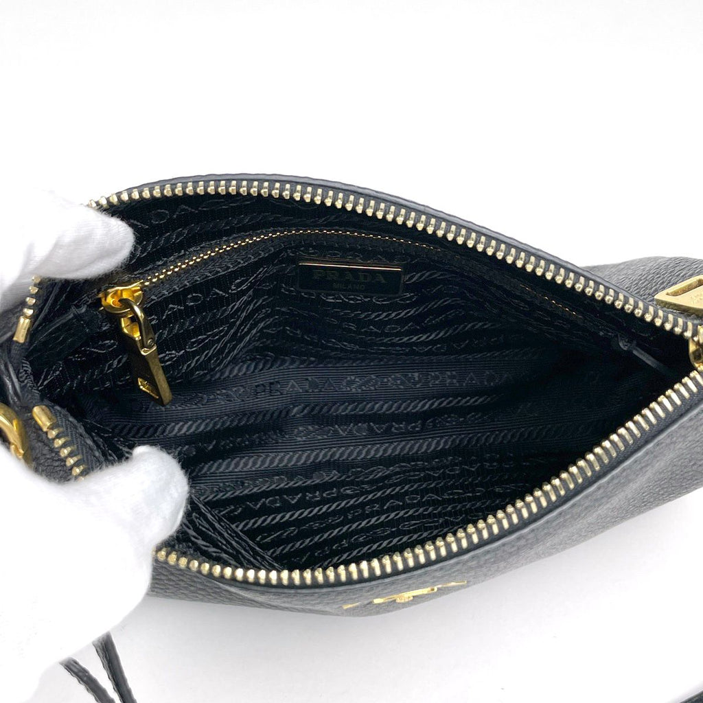Prada Logo Handbag Pouch Leather Nero — view 7