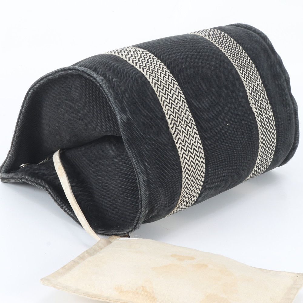 Hermes Cannes PM Pouch Handbag Tote Black Herringbone — view 5