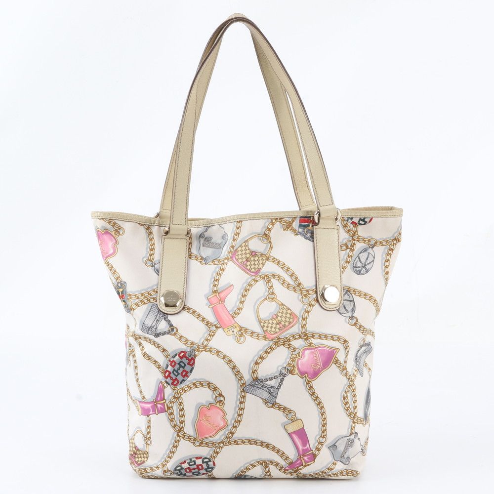 Gucci Chain Pattern Leather Nylon Tote Shoulder Hand