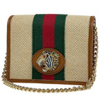 Gucci Rajah Chain Wallet Sherry Line Tiger Rhinestone Fabric Beige Shoulder