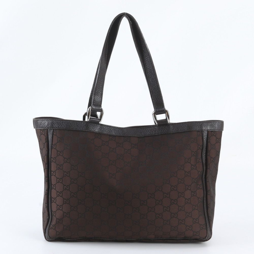 Gucci GG Nylon Abbey Tote Shoulder Hand Leather Brown — view 3