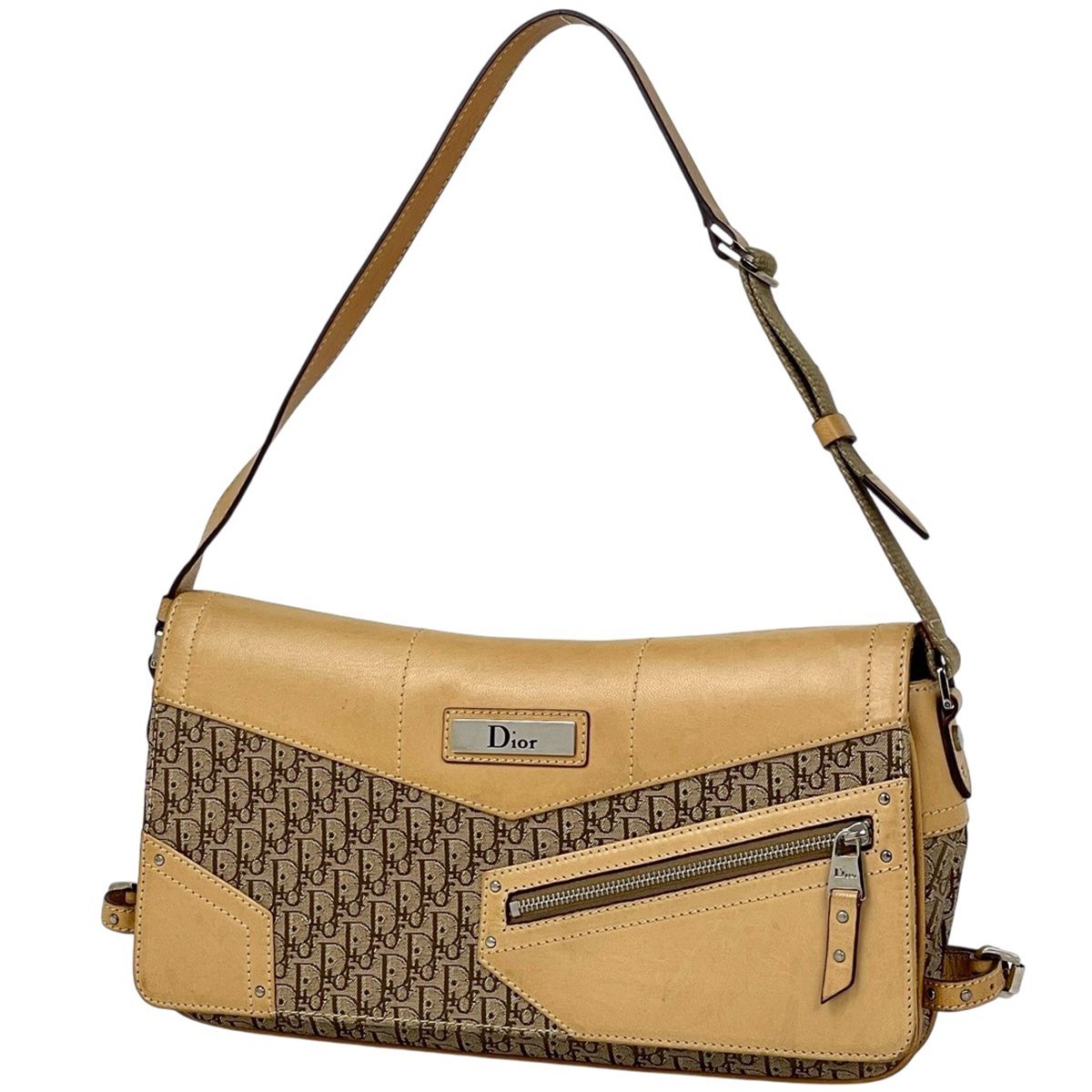 Dior Street Chic Shoulder Bag Trotter Pattern Canvas Beige