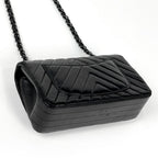 Chanel Stitch Chain Shoulder Bag CC Logo Blanc Leather Black — view 2