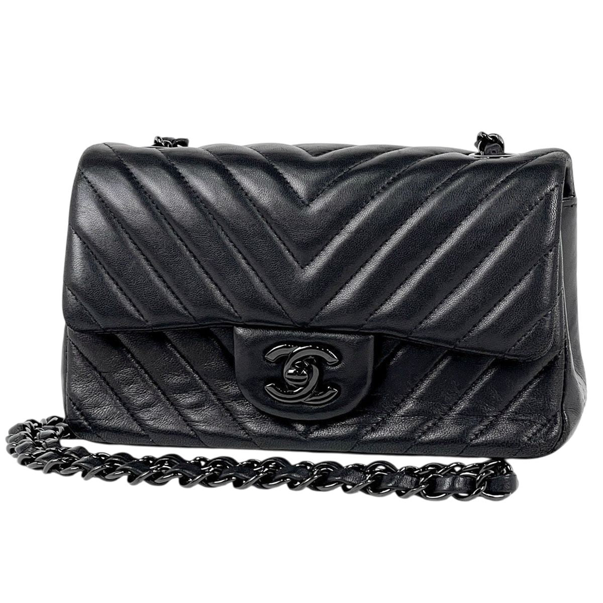 Chanel Stitch Chain Shoulder Bag CC Logo Blanc Leather Black