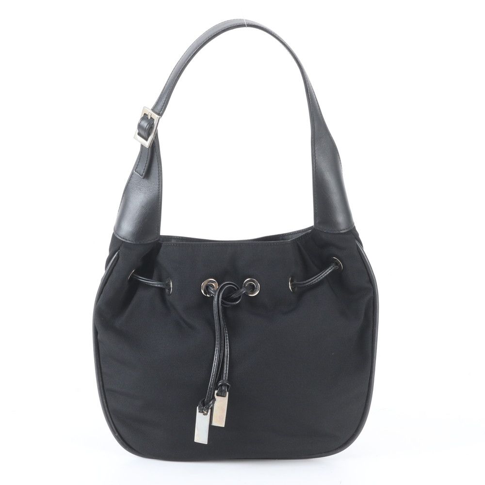 Gucci 001 Leather Nylon Shoulder Bag Hand Black