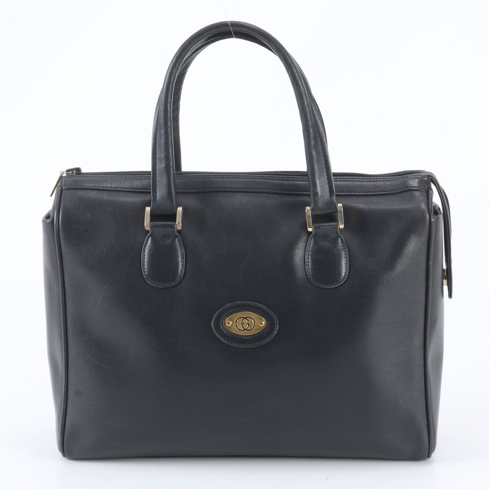 Gucci Vintage Interlocking Leather Handbag Tote Navy