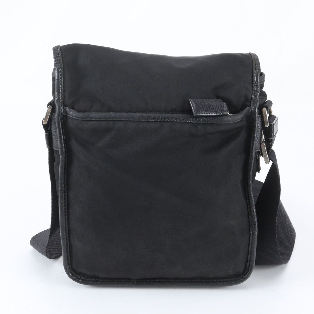 Prada Tessuto Nylon Triangle Logo Leather Shoulder Bag Crossbody Messenger — view 3