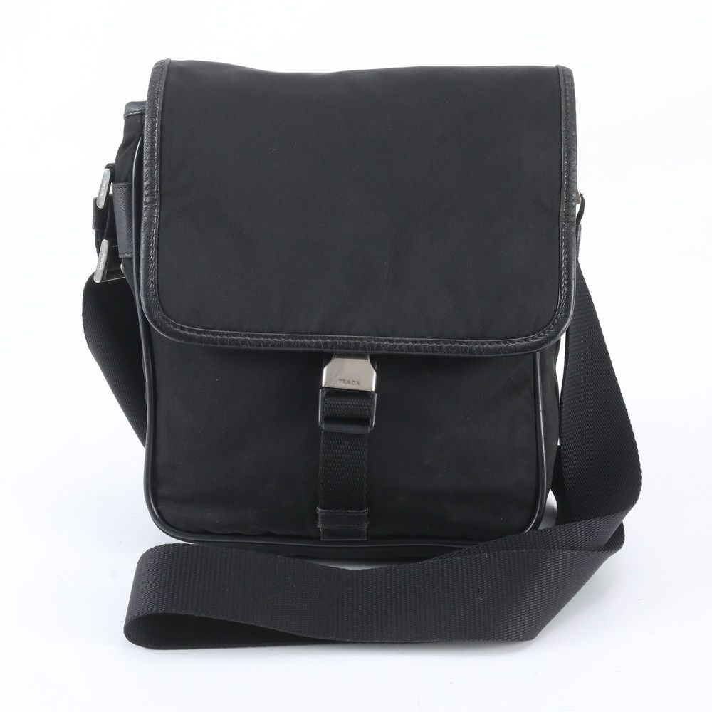Prada Tessuto Nylon Triangle Logo Leather Shoulder Bag Crossbody Messenger