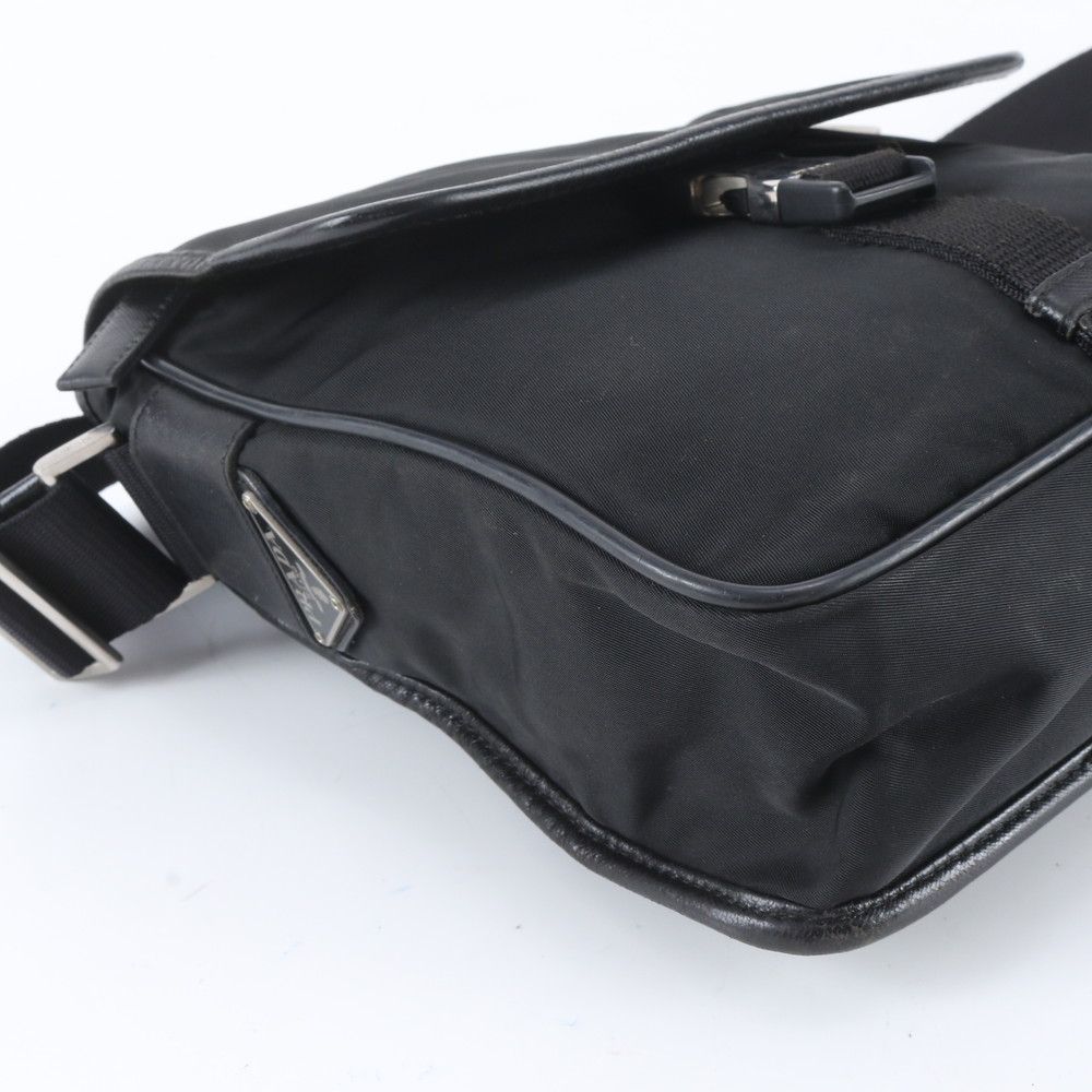Prada Tessuto Nylon Triangle Logo Leather Shoulder Bag Crossbody Messenger — view 6
