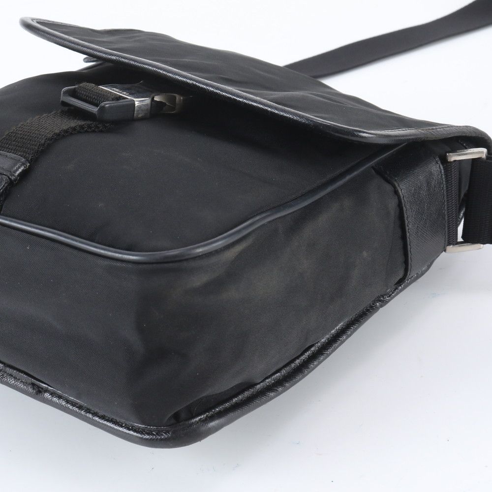 Prada Tessuto Nylon Triangle Logo Leather Shoulder Bag Crossbody Messenger — view 4