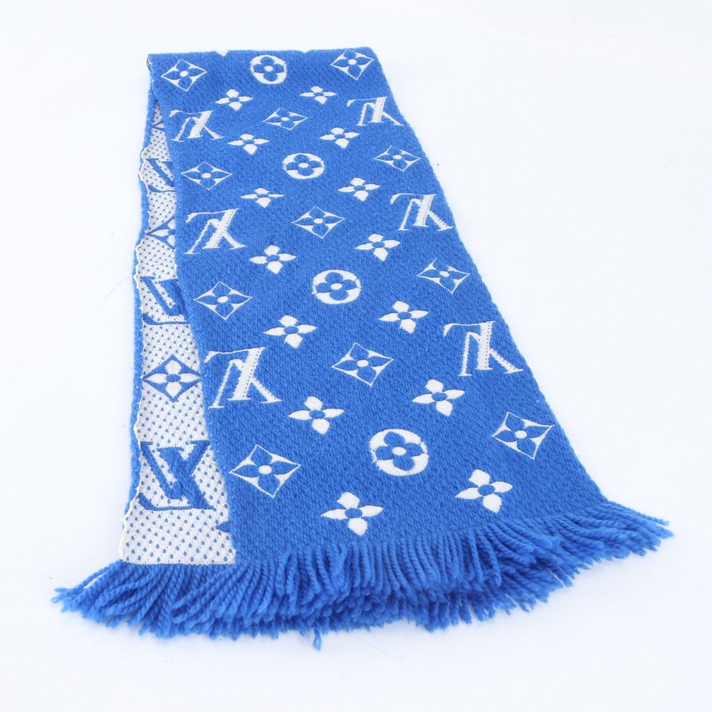 Louis Vuitton Tag Echarpe Logo Mania Silk Monogram Blue Scarf — view 6