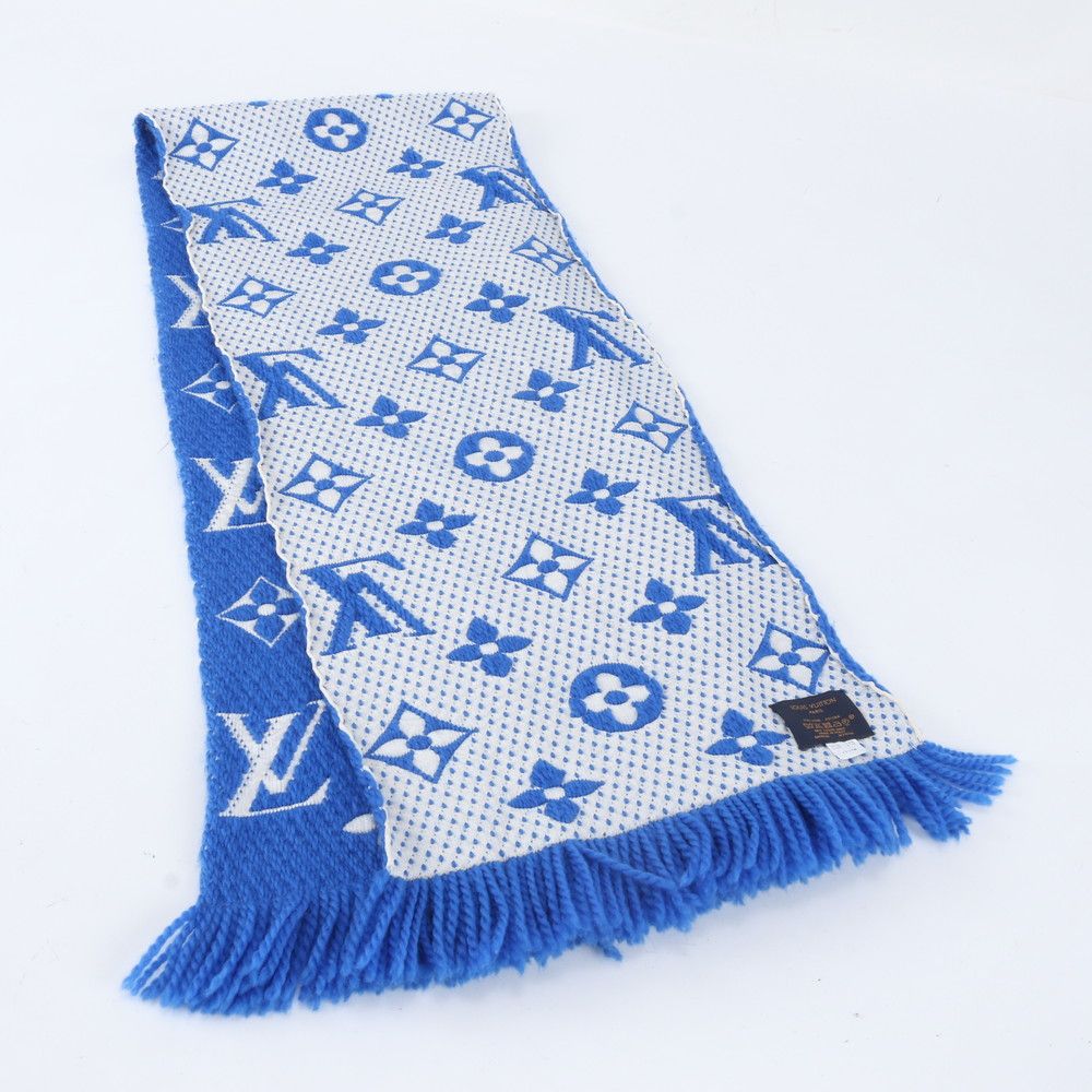 Louis Vuitton Tag Echarpe Logo Mania Silk Monogram Blue Scarf — view 7