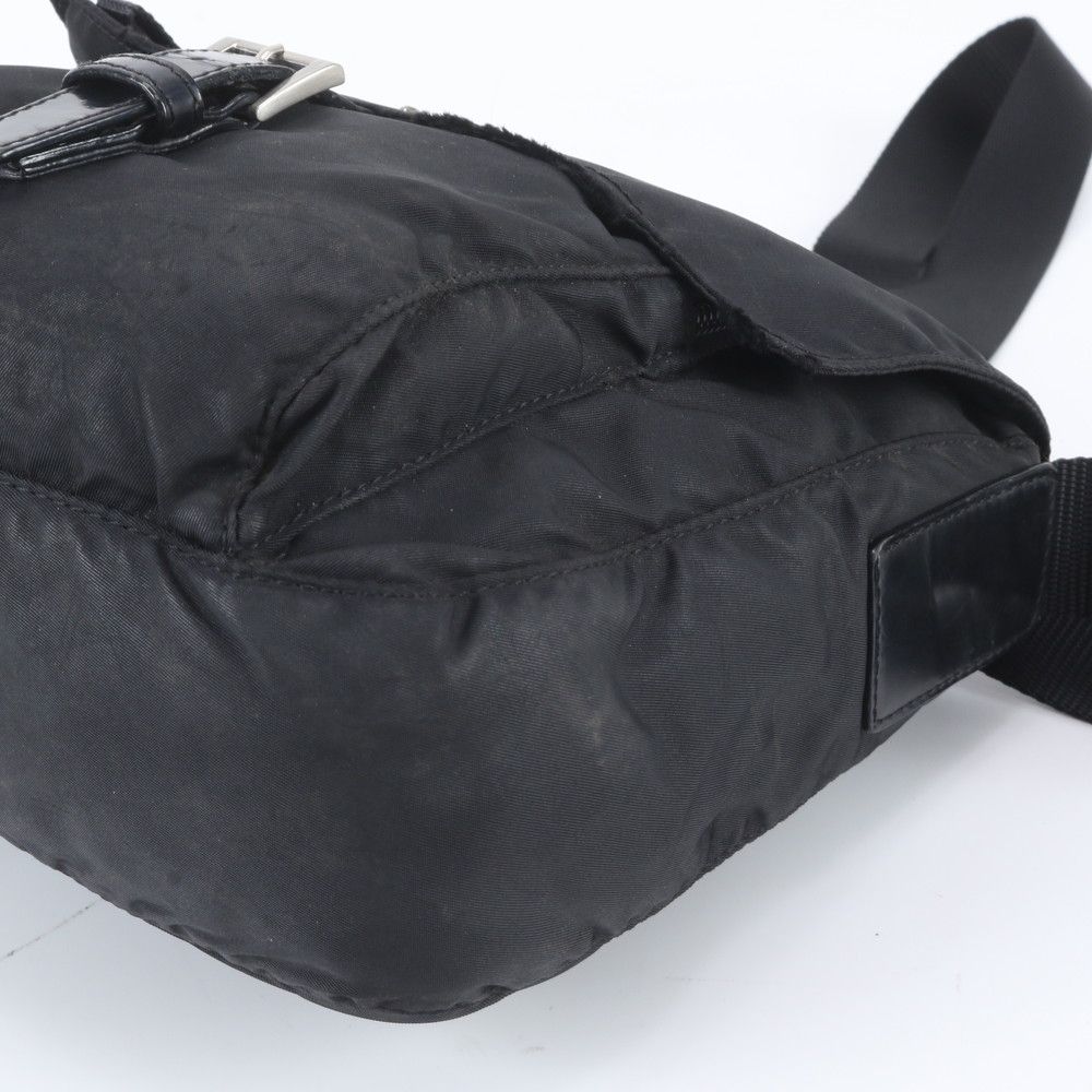 Prada Tessuto Nylon Triangle Logo Leather Shoulder Bag Crossbody Messenger — view 4