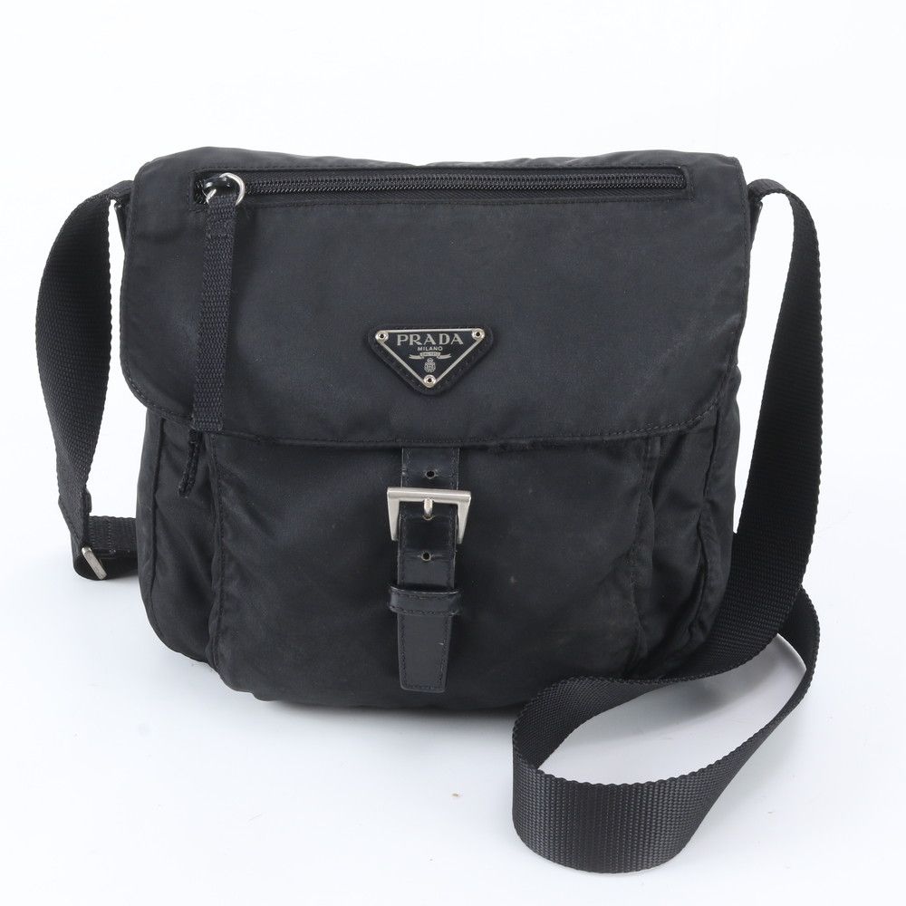 Prada Tessuto Nylon Triangle Logo Leather Shoulder Bag Crossbody Messenger