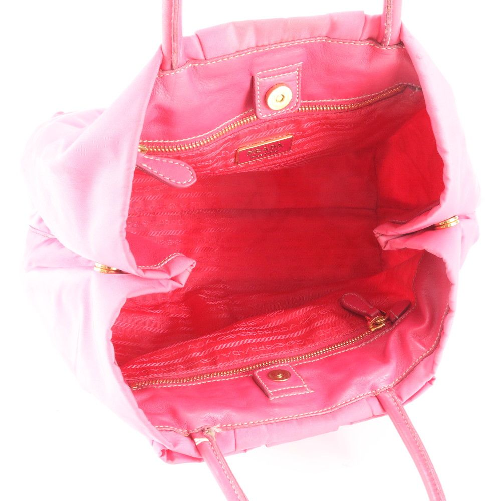 Prada Tessuto Nylon Ribbon Motif Leather Tote Shoulder Hand — view 7